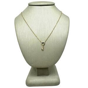 14K Yellow Gold Tiny Heart Key .05cttw Diamond Necklace (12333)